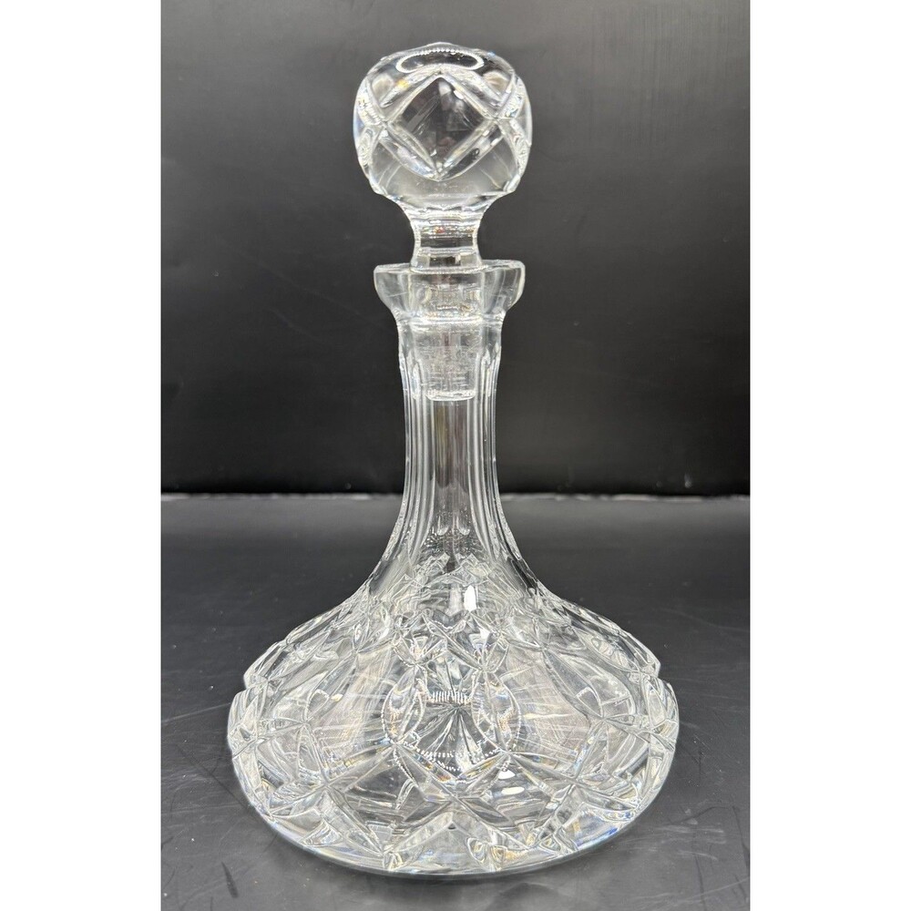 Vintage 24% Lead Crystal Ship's Decanter w Faceted Ball Stopper (2915)